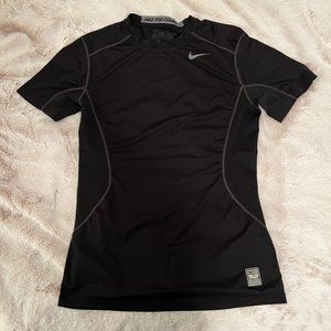 Nike Pro Combat, Dri-Fit Material, Small, Black Fitted Short Sleeve Shirt